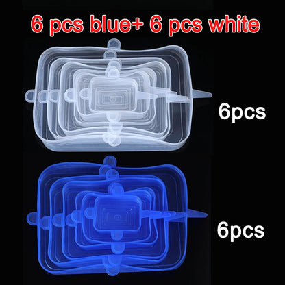 6/12Pcs/Lot Silicone Stretch Lids Universal Taper Pot Bowl Food Wrap Sealed Cover for Kitchen Cookware