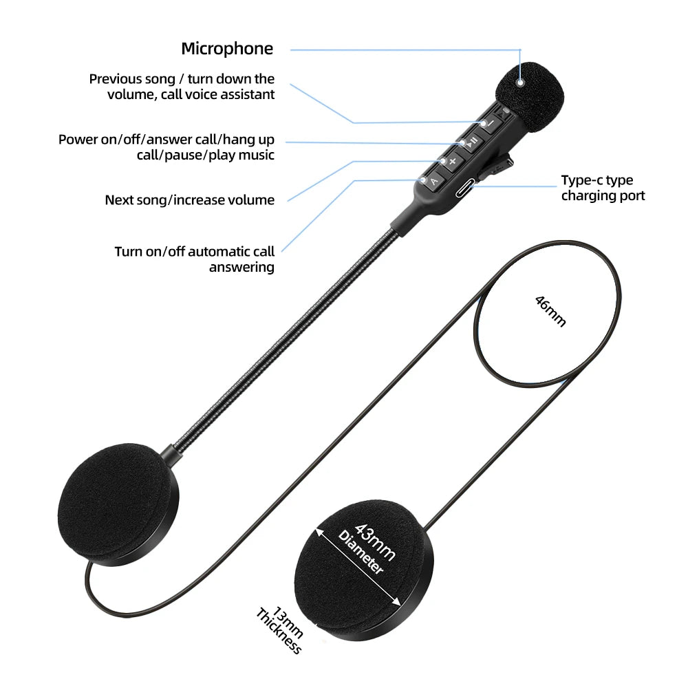 BT30S Motorcycle Helmet Headset Bluetooth 5.3 Wireless Earphone Handsfree Call Kit Stereo for Rider MP3 Music Player