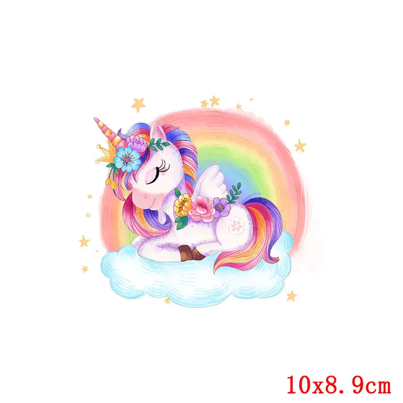 Rainbown Unicorn Heat Thermal Transfer For Clothes Cute Cartoon Iron-On Transfers Sticker On Babys Clothes DIY Aniaml Applique