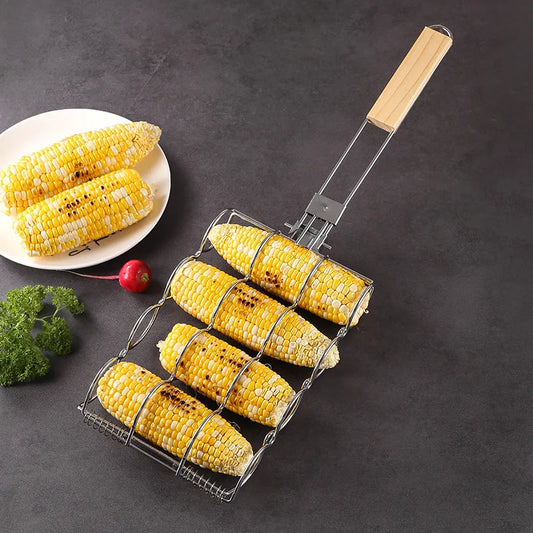 2025 New Foldable outdoor BBQ corn grill with multifunctional corn mesh clip and portable corn grill clip