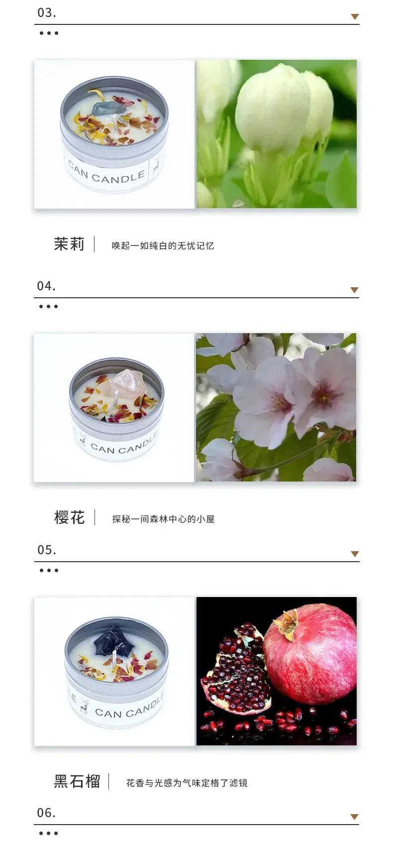 Scented Candle Crystal Stone Dry Flower Silver Tin Candle Hotel Wedding Ceremony Candle