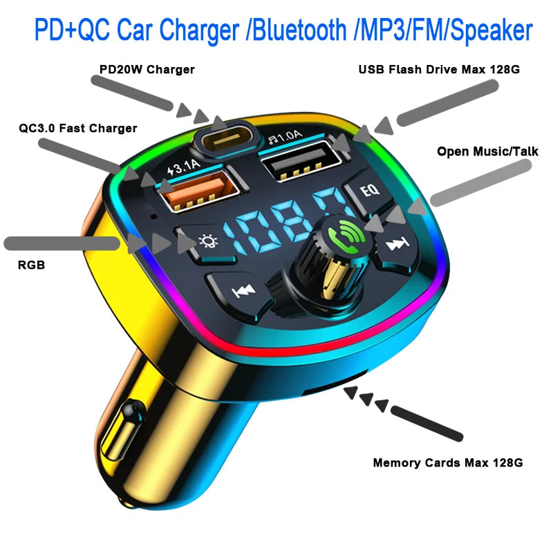 Car Bluetooth 5.0 FM Transmitter Wireless Adapter Mic Audio Receiver Auto MP3 Player 2.1A Dual USB Fast Charger Car Accessories