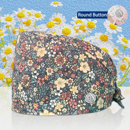 Cotton Lab Work Scrubs Caps Flower Printing Medical Scrubs Women Surgical Caps Health Service Caps Operator Hats Nursing Hats