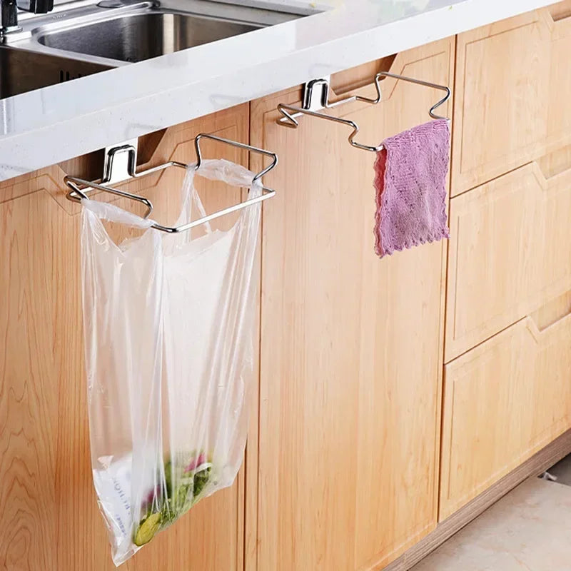 Kitchen Trash Rack Cabinet Door Bags Stainless Steel Closet Garbage Storage Holder