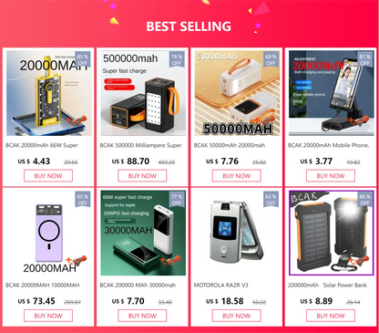 Large Capacity Power Bank 200000mAh 20000mah Fast Charging Portable for Android Mobile Phone Universal BCAK