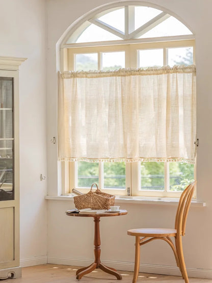 Retro coffee curtain cotton linen kitchen half curtain door curtain decorative curtain partition linen curtain short curtains