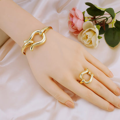 Fashion Jewelry Sets For Women Gold Color Choker Necklace Earrings Bracelets Ring Wedding Set Party Accessories