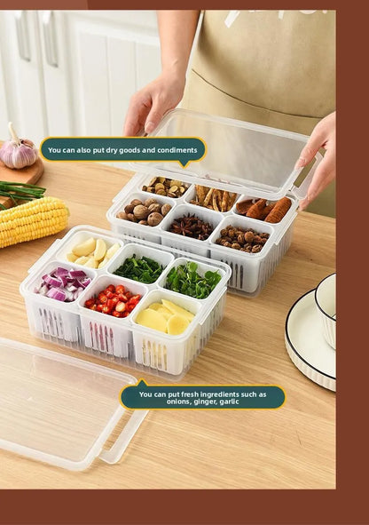 Six Grid Refrigerator Crisper Storage Containers Fridge Fresh Vegetable Fruit Boxes Drain Basket Kitchen Organizer Tools