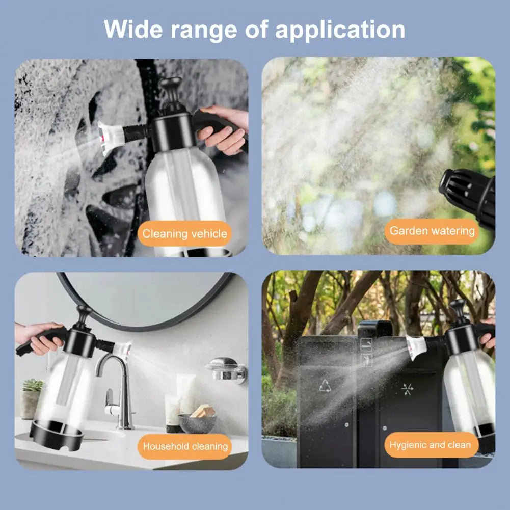 2L Pressure Sprayer Bottle With Ergonomic Handle Leakproof Hand Snow Foam Sprayer Water Pump Bottle With 2 Replacement Nozzles