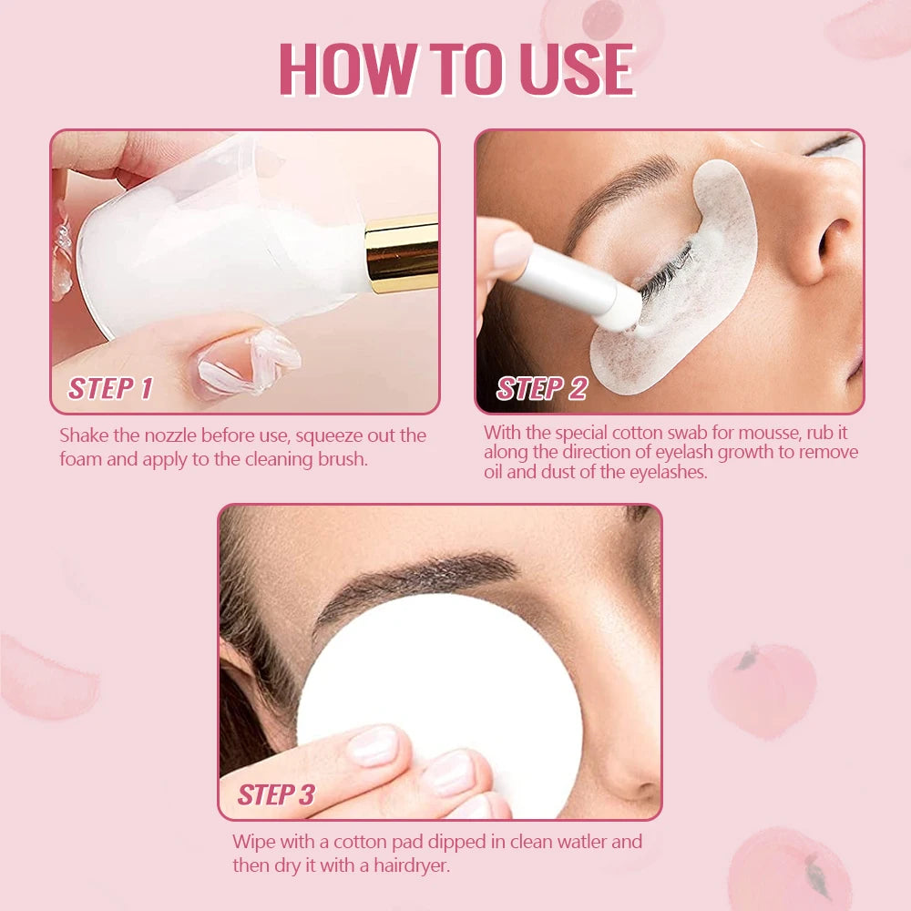 Lash Shampoo Mousse 60ml Eyelash Extension False Eyelashes Glue Cleaning Foam Pump Design No Stimulation Makeup Tool Accessories