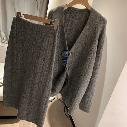 Women Sweater Winter 2 Piece Sets Elegnat Knitted Suits Female Sweaters Vintage Womens Skirt High Waist Autumn Vintage Vestidos