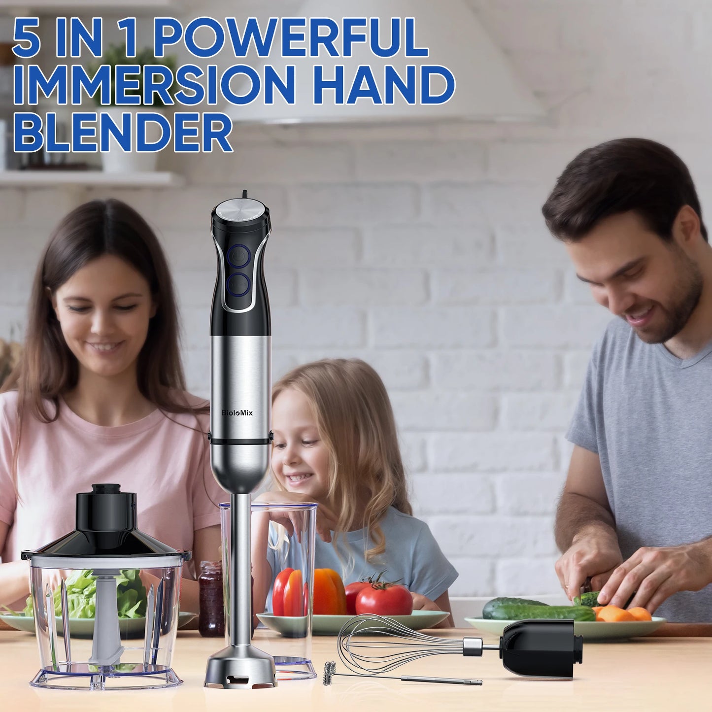 BioloMix 5 in 1 Immersion Hand Blender,1500W Blender with 304 Stainless Steel Blade,Food Processor,Smoothies Puree Baby Food