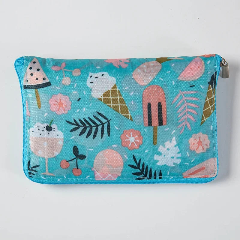 Waterproof Printing Reusable Shopping Bag Tote Bags Fashion Eco Friendly Shopping Bag Foldable Zipper Women's Handbags