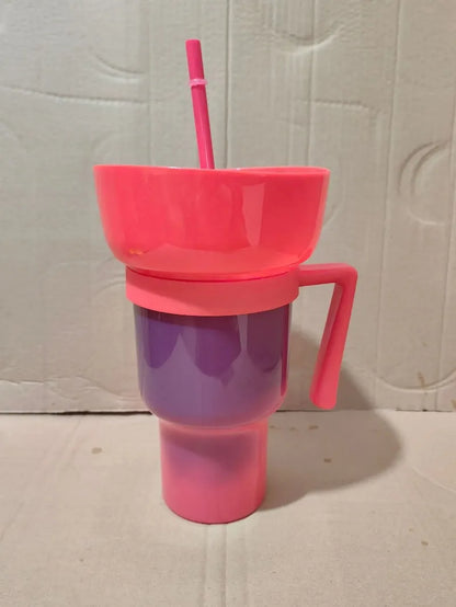 New 2 IN 1 Creative Popcorn Snack Cup Integrated Beverage Cup with Handle Portable Beverage Cup Novel Design and Many Functions