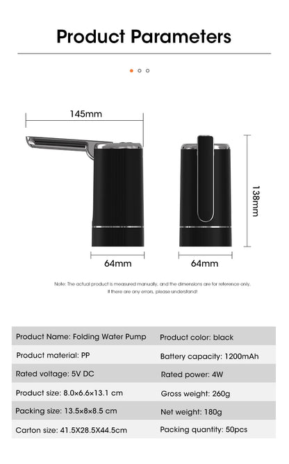 Water Dispenser Water Pump Electric Bottle Pump Mini Portable Water Pump Usb Foldable Household Automatic Water Dispenser