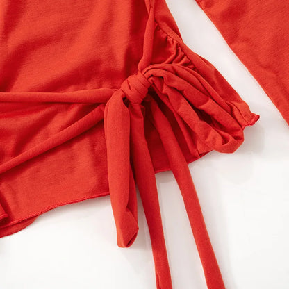 One Shoulder T Shirts For Women Aesthetic Clothes Sashes Crop Top Y2k Accessories Long Sleeve Lady Tshirt Ropa Mujer Camisetas