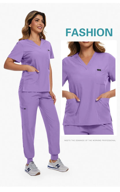 Surgical Scrubs Unisex - Quick-Dry Dental Clinic & ER Workwear Split Set W/Short Sleeve & Anti-Microbial 6 Pockets