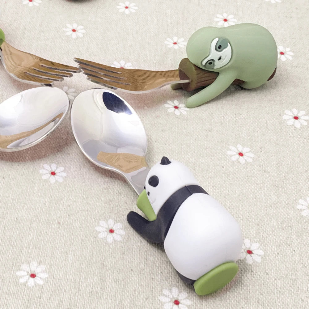 Lofca Baby Silicone Spoons Panda Silicone Fork Sloth Feeding Food Learn To Eat Children's Tableware BPA Free Food Feeding