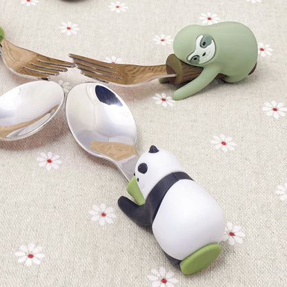 Lofca Baby Silicone Spoons Panda Silicone Fork Sloth Feeding Food Learn To Eat Children's Tableware BPA Free Food Feeding