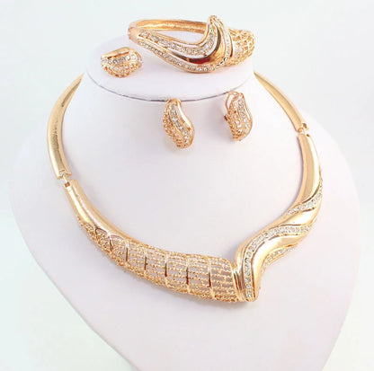 Women Jewelry Sets For Wedding Accessories African Beads Crystal Pendant Statement Dress Necklace Earrings Bracelet Ring Set