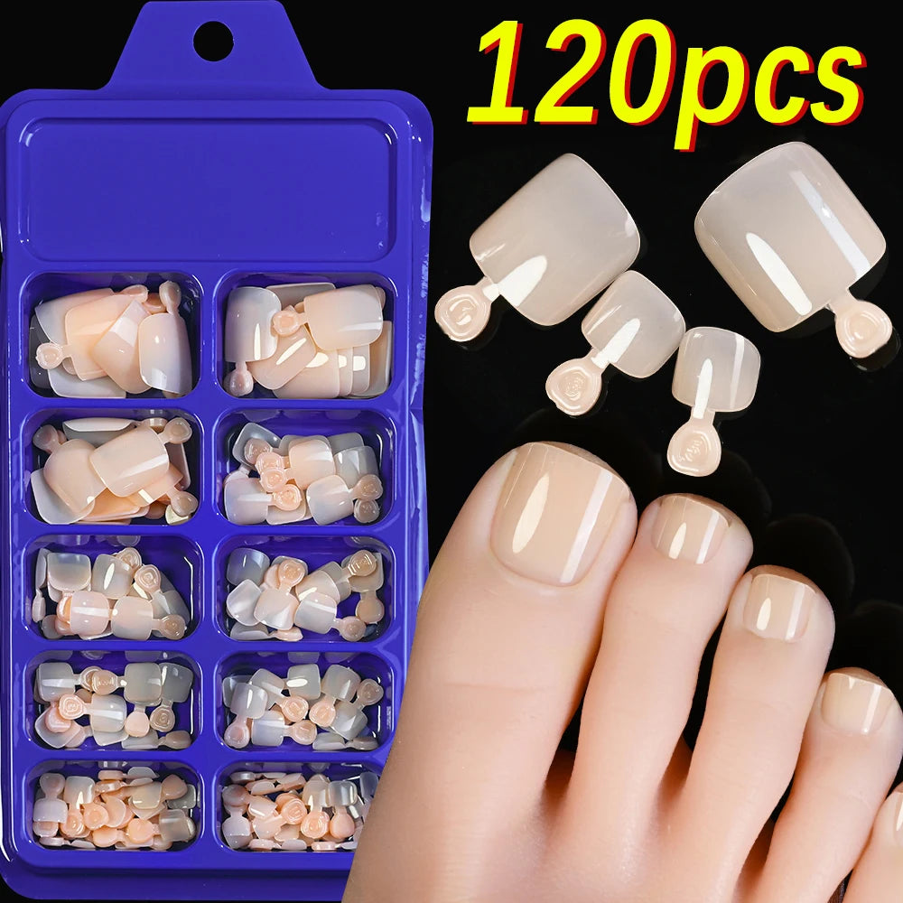 120pcs Square ToeNail Tips - Short French Tip Press On Toenails Pink Soft Gel Toe Nail Tips Full Cover Fake Toe Nail Extensions