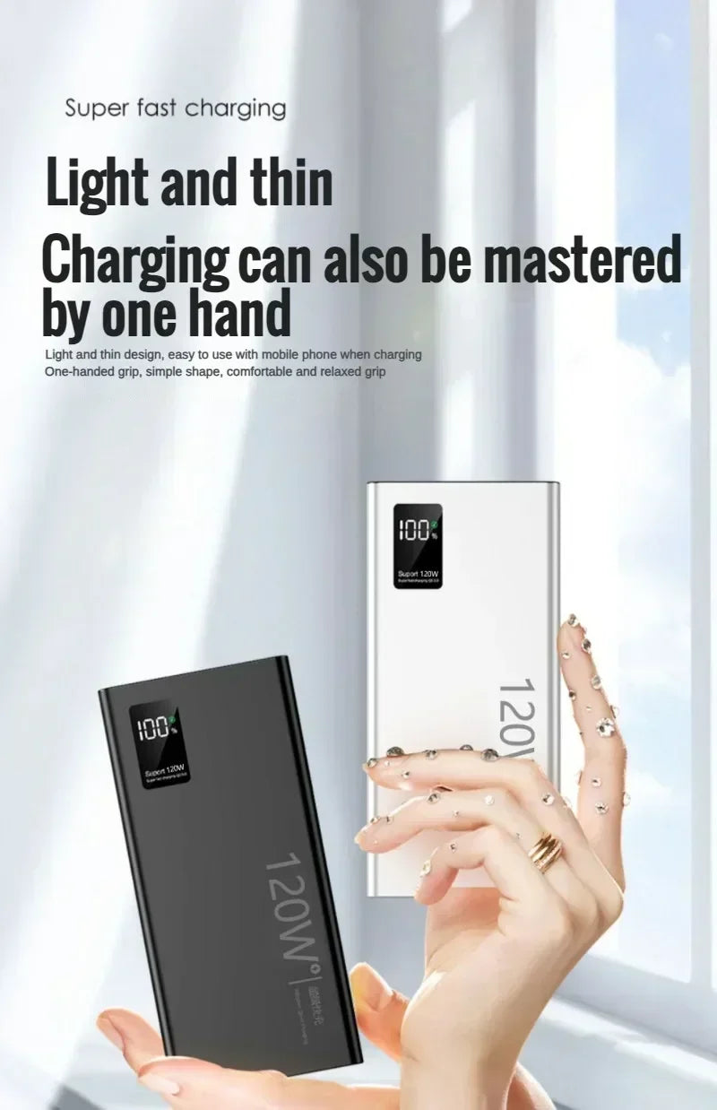 120W super fast charging 30000 mAh power bank with 100% sufficient capacity for mobile power supply for various mobile phones