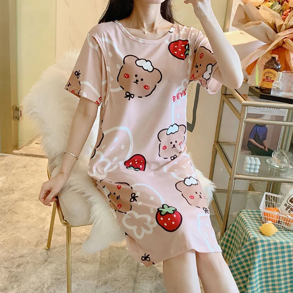 Maternity Clothings Nursing Dresses Breastfeeding Sleepwear Pattern Printing Cheerful and Lively Girl Feeling for Pregnant Women