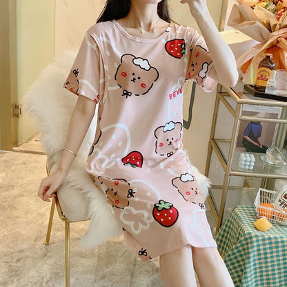 Maternity Clothings Nursing Dresses Breastfeeding Sleepwear Pattern Printing Cheerful and Lively Girl Feeling for Pregnant Women