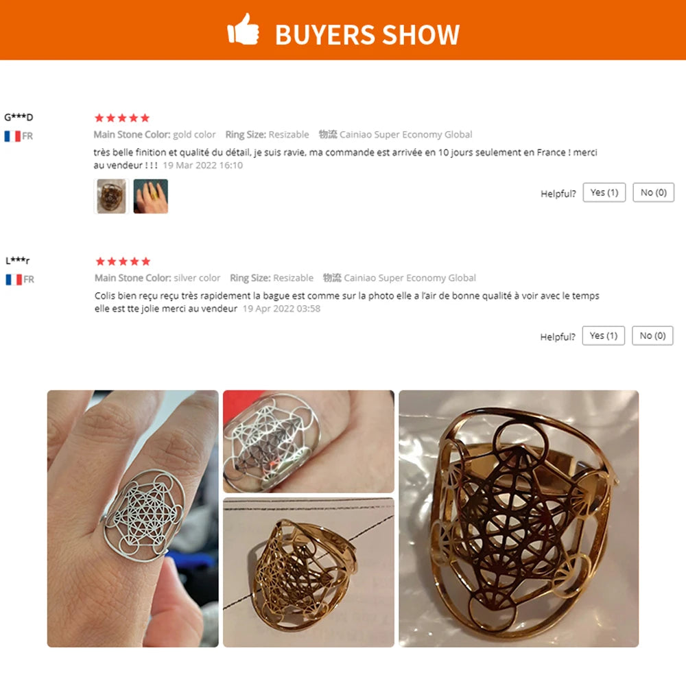 Cooltime Archangel Metatron Rings Cube Stainless Steel for Women Men Salomon Jewelry Secret Geometry Finger Accessories Amulet