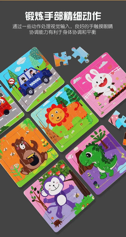 Plane Puzzles Cartoon Animals Wooden Montessori Game Kids Cognitive Jigsaw Puzzle Baby-Toy Educational Toys for Children Toddler