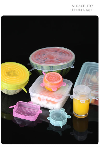 6pcs/set Silicone Covers Adaptable Silicone Lids Silicone Caps for Food Universal Dish Stretch Lids for Cans Kitchen Accessories