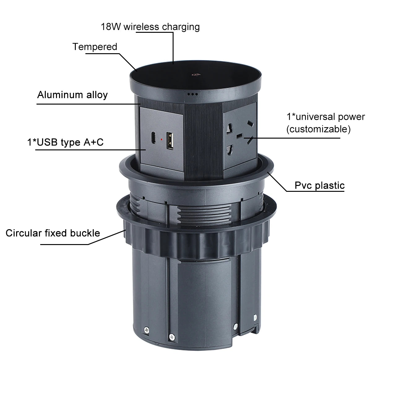 Tempered Glass Top Kitchen Counter Smart Pop Up Socket Push Button 4 Sides Electrical Socket with Usb Type-c Charger