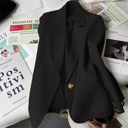Office Lady Elegant Single Button Blazer Women New Autumn Long Sleeve Slim Jackets Casual Chic Tops Coats Outerwears Female
