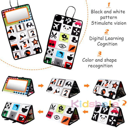 Foldable Crib Toy Activity Soft Book For Toddlers Tummy Time Baby Mirror Infant Toys First Gifts Visual Development Newborn Toys