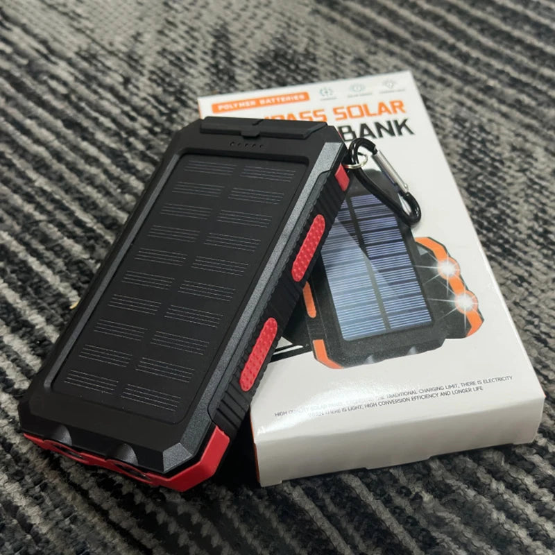 20000mah Waterproof Solar Powerbank Portable Large Capacity Charger Solar Fast Charging Waterproof With Compass For Ios Android