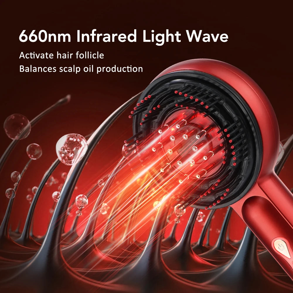 Electric Hair Regrowth Brush with Infrared Light Machine Acupoint Scalp Massage Anti-Hair Loss Exercise Hair Scrubber Combs