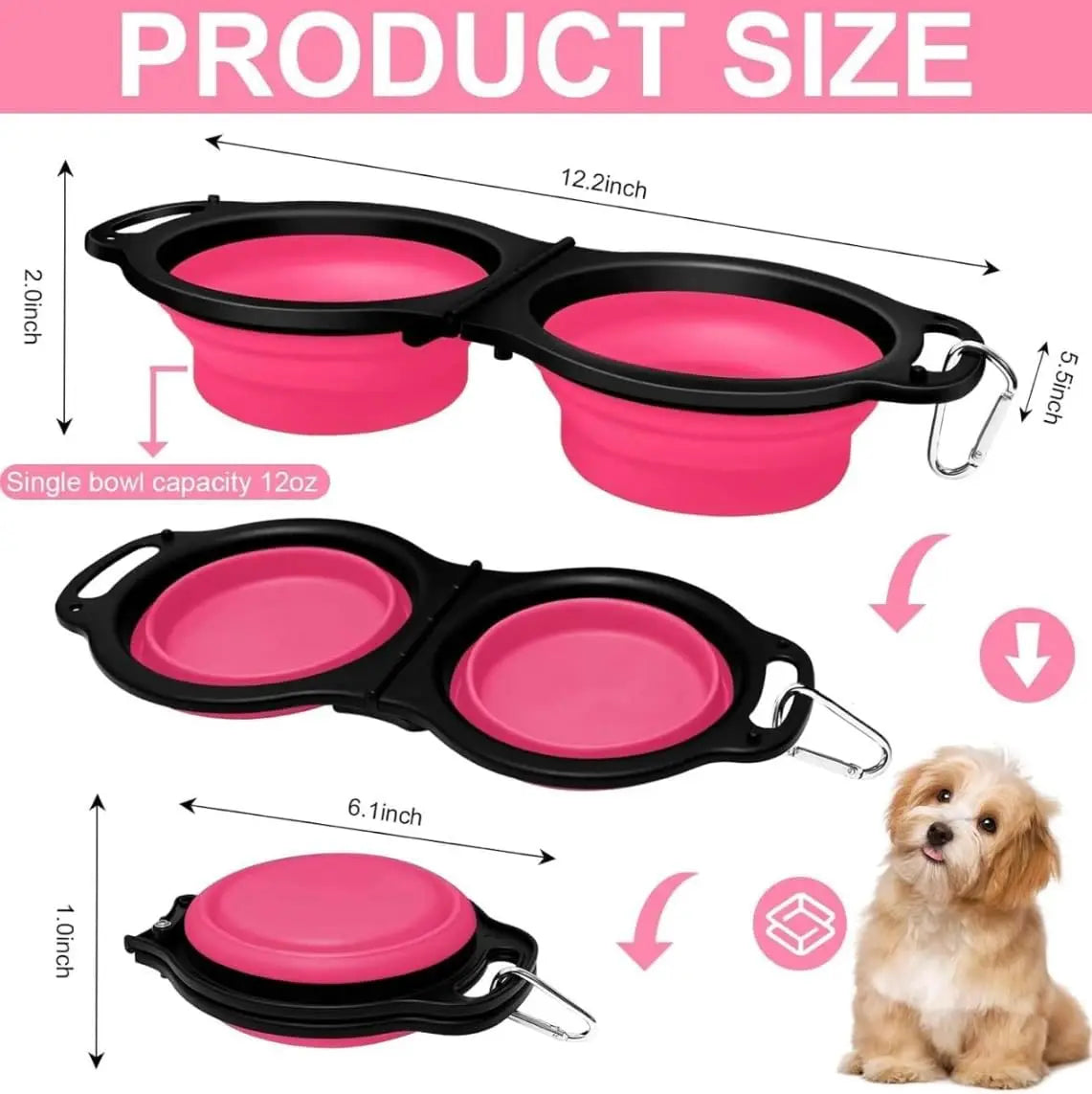 2 in 1 Dog Bowl Portable Folding Pet Double Bowl Collapsible Silicone Water Bowls for Dog Outdoor Travel Cat Dog Feeding Bowl