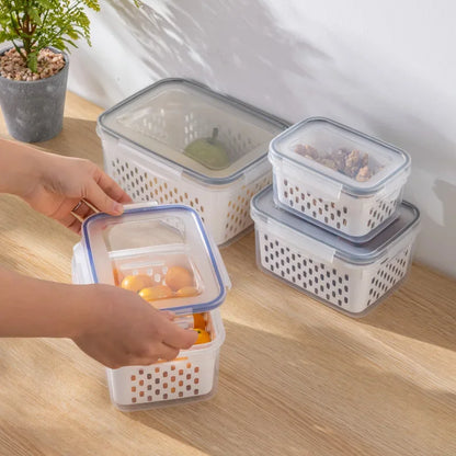Refrigerator Storage Box Fridge Organizer Fresh Vegetable Fruit Boxes Drain Basket Storage Containers Pantry Kitchen Organizer