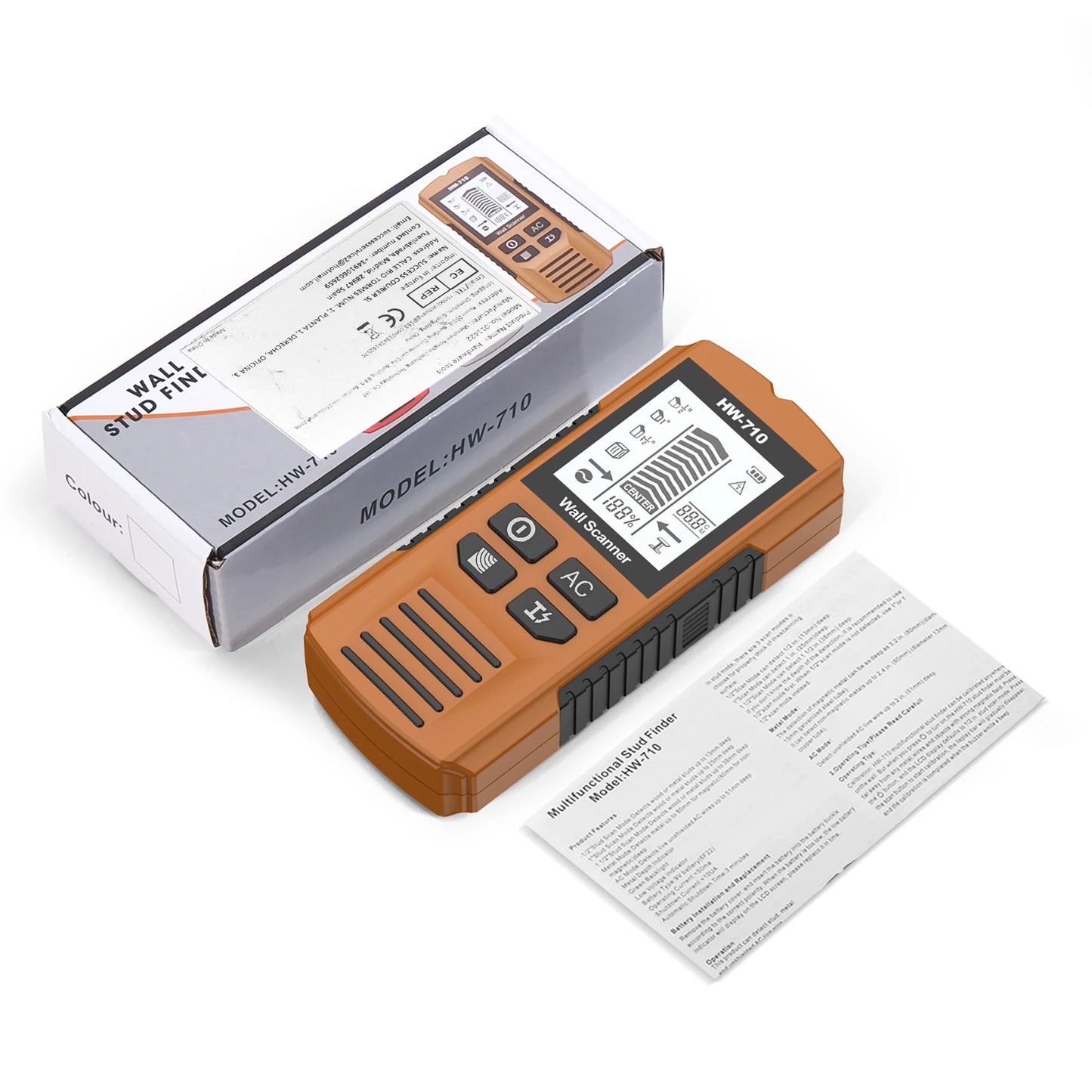 HW-710 Handheld Metal Detector Nail Finder with High-Definition LCD Display Six-in-One Wall Detector for Home Improvement