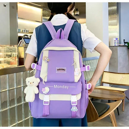 4 Set Korean High School Junior High School Elementary School Student Forest Style Versatile Backpack with Large Capacity Colors