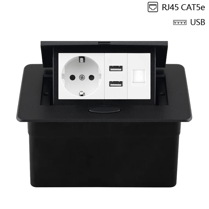 220V Desktop Power Socket Pop-up Hidden Socket EU Socket Built-in Socket With Dual USB Interface And type-C Interface