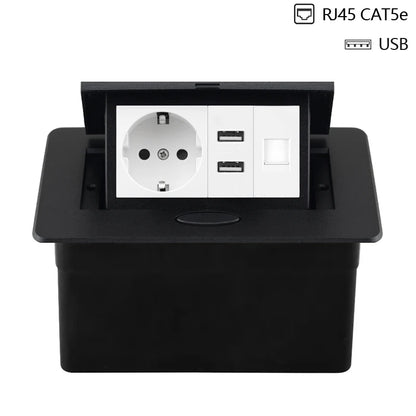 220V Desktop Power Socket Pop-up Hidden Socket EU Socket Built-in Socket With Dual USB Interface And type-C Interface