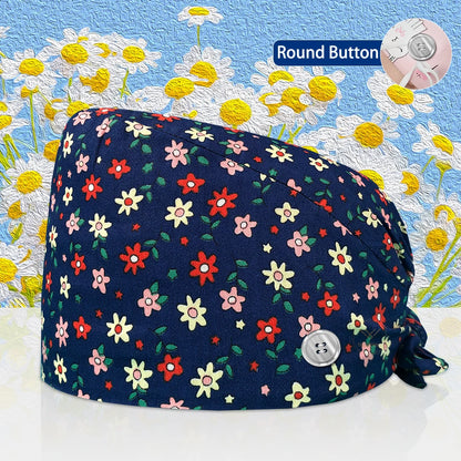 Cotton Lab Work Scrubs Caps Flower Printing Medical Scrubs Women Surgical Caps Health Service Caps Operator Hats Nursing Hats