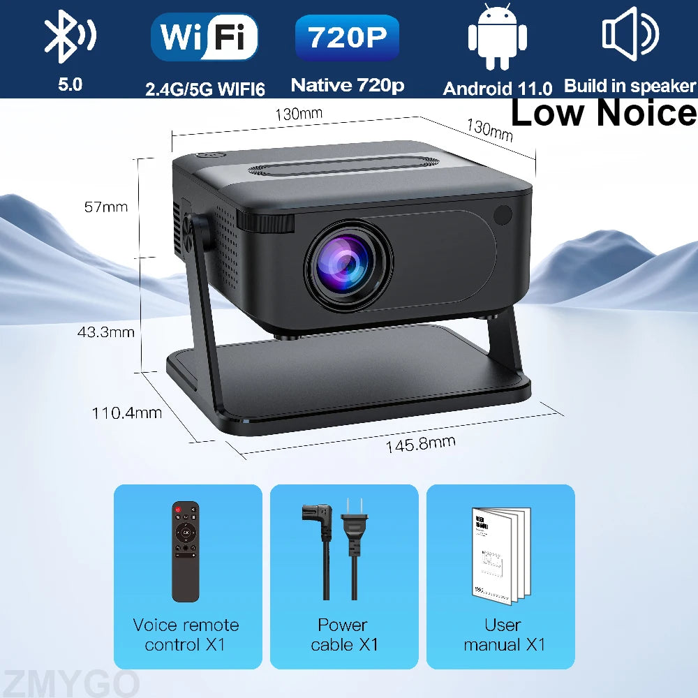 Beam Projector 4k Video Portable Android Bluetooth5.0 Speaker wifi6 Smart Home Theater tv Smartphone Native 720P Low Noice HA109