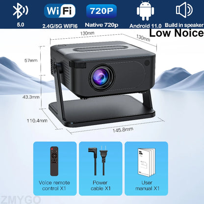 Beam Projector 4k Video Portable Android Bluetooth5.0 Speaker wifi6 Smart Home Theater tv Smartphone Native 720P Low Noice HA109