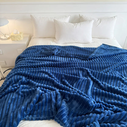 1 blue striped blanket - thickened blanket, modern and simple design, four seasons office nap blanket, suitable for bed or sofa.