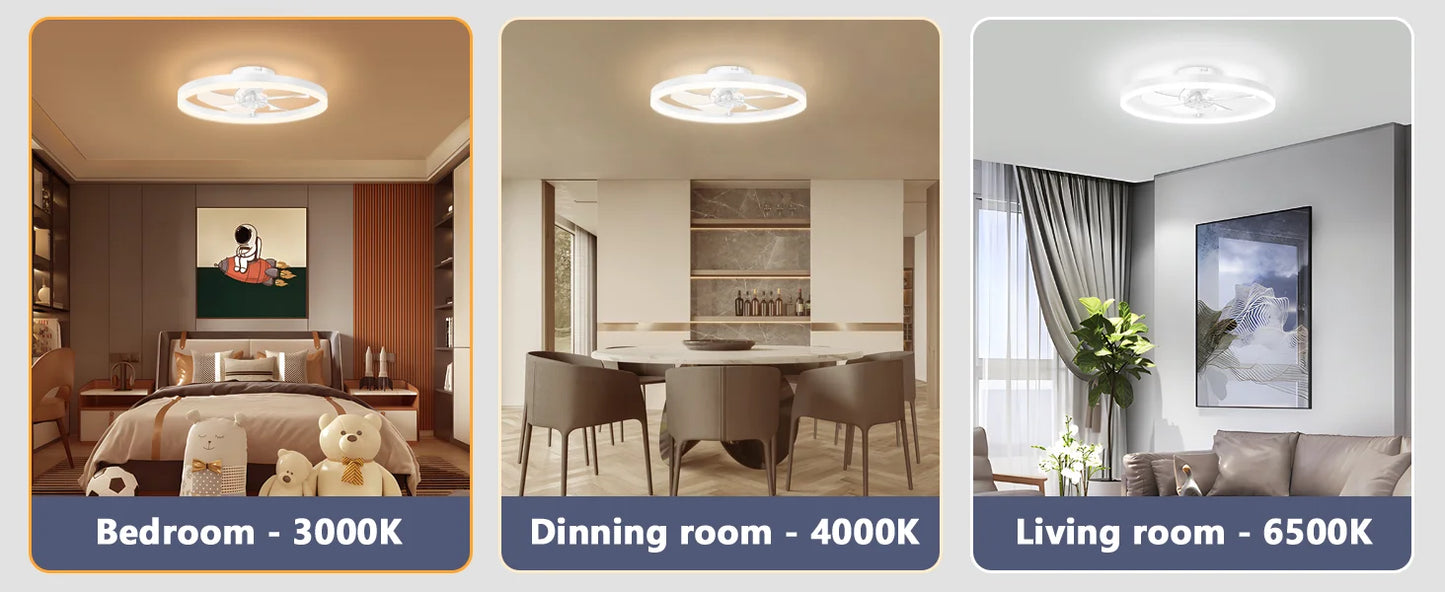 Smart Ceiling Fan with Lights and Remote 6 Speeds Dimmable LED Fan Lamp Flush Mount Ceiling Fan  for Bedroom Living Room Kitchen