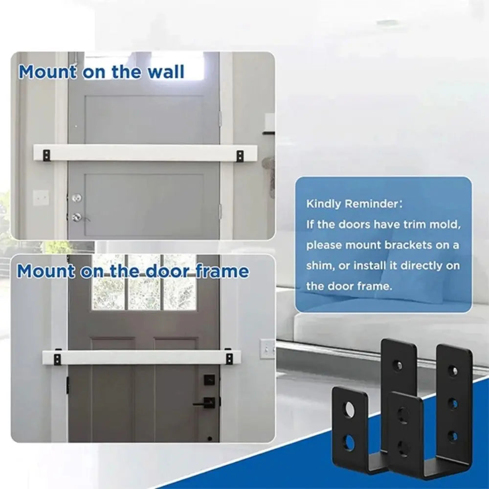 2 Pcs Metal Open Rod Support U-bracket Anti-slip Detachable Door Safety Barricade Support Door Barrier Protection Black