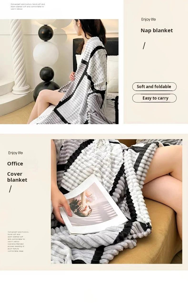 Lightweight Luxurious Warm Sleeping Plaid Milk Down Thin Blanket Multi Color Spring Summer Suitable For Sofas Bedrooms Blankets