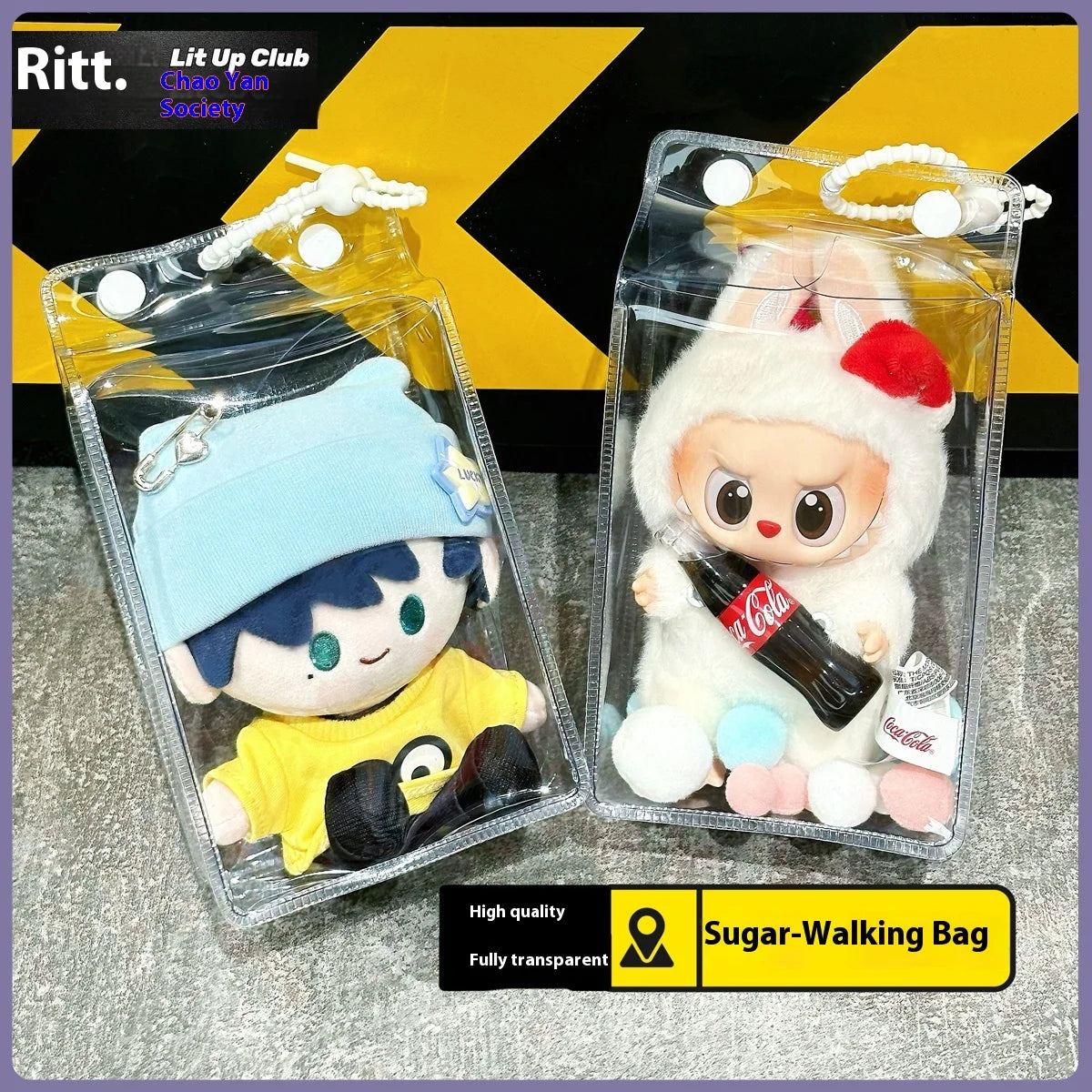 Labubu Fully Transparent Square Walking Bag Labubu Sitting Posture Protective Cover Labubu Protective Cover Display Bag Fashion